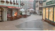 Floodwater runs down the Old Town of Berchtesgaden amid heavy rainfalls in Bavaria, Germany July 17, 2021 in this still image taken from social media video filmed on July 17, 2021. Grillstuberl Berchtesgaden via Facebook/via REUTERS