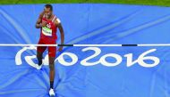 Qatar's Mutaz Essa Barshim reacts after clearing the bar during the men’s high jump final of the 2016 Rio Olympics in this August 16, 2016 file photo. 