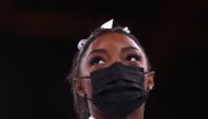 Simone Biles of the United States wearing a mask before the start. Reuters/Mike Blake