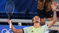Alexander Zverev of Germany celebrates after winning his gold medal match against Karen Khachanov of the Russian Olympic Committee REUTERS/Stoyan Nenov