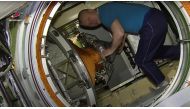 International Space Station (ISS) crew member, Roscosmos cosmonaut Oleg Novitskiy, is seen inside the Nauka (Science) Multipurpose Laboratory Module on July 31, 2021 in this still image taken from video. Image taken July 31, 2021. Roscosmos/Handout via RE