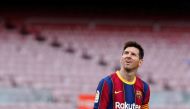 FILE PHOTO: Soccer Football - La Liga Santander - FC Barcelona v Celta Vigo - Camp Nou, Barcelona, Spain - May 16, 2021 Barcelona's Lionel Messi reacts REUTERS/Albert Gea/File Photo

