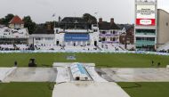 Cricket - First Test - England v India - Trent Bridge, Nottingham, Britain - August 8, 2021 General view of the pitch covered as rain delays play Action Images via Reuters/Paul Childs
