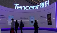 FILE PHOTO: A logo of Tencent is seen during the World Internet Conference (WIC) in Wuzhen, Zhejiang province, China, November 23, 2020. REUTERS/Aly Song