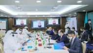 Qatari and Kazakh officials during the meeting hosted by Qatar Chamber yesterday. 