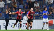 Soccer Football - Italy - Serie A - Sampdoria v AC Milan - Stadio Comunale Luigi Ferraris, Genoa, Italy - August 23, 2021 AC Milan's Brahim Diaz celebrates scoring their first goal with teammates REUTERS/Jennifer Lorenzini
