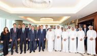 First Deputy Prime Minister of Kazakhstan, H E Alikhan Smailov, Qatar Businessmen Association (QBA) Chairman Sheikh Faisal bin Qassim Al Thani, and other Kazakh officials and QBA members during the meeting in Doha recently. 