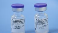 FILE PHOTO: Vials of the Pfizer-BioNTech vaccine are pictured in a vaccination centre in Geneva, Switzerland, February 3, 2021. REUTERS/Denis Balibouse/File Photo
