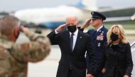 U.S. President Joe Biden and first lady Jill Biden arrive at Dover Air Force Base in Dover, Delaware, U.S., August 29, 2021. REUTERS/Tom Brenner
