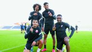 Qatar players during a training session in Debrecen.