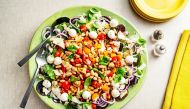 Pizza Salad with marinated white beans. Photo for The Washington Post by Scott Suchman
