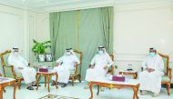 Chairman of Qatar Chamber Sheikh Khalifa bin Jassim bin Mohamed Al Thani (second left) during the meeting with the Ambassador of the Kingdom of Saudi Arabia to Qatar H H Prince Mansour bin Khalid bin Abdullah Al Farhan Al Saud and other QC officials at th