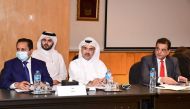 Qatar Chamber Chairman Sheikh Khalifa bin Jassim Al Thani and other officials during the meeting.