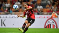  AC Milan's Zlatan Ibrahimovic shoots at goal REUTERS/Daniele Mascolo
