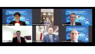 Australia’s Ambassador to Qatar H E Jonathan Muir; Qatar’s Ambassador to Australia H E Saad bin Abdullah Al Mahmoud Al Shareef; Doha Bank CEO Dr. R. Seetharaman, and other officials during the webinar hosted by Doha Bank recently. 
