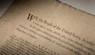 An extremely rare official first-edition printed copy of the U.S. Constitution as adopted by delegates to the Constitutional Convention in Philadelphia in 1787, which will auctioned off in mid-November 2021 by Sotheby’s in New York, is seen in this handou