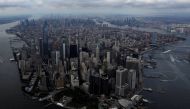 FILE PHOTO: Clouds form over Manhattan ahead of Hurricane Henri arriving in New York City, U.S., August 21, 2021. REUTERS/Andrew Kelly
