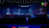 Huawei Rotating Chairman Eric Xu addressing the event.