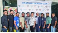 Warriors players, who signed fresh contracts for the new season, pose for a group picture with Kushal Kumar, manager of the club during the ceremony. 