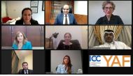 Qatar International Center for Conciliation and Arbitration (QICCA) Board Member for International Relations Sheikh Dr. Thani bin Ali Al Thani with other officials during the webinar recently. 
