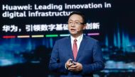 Huawei Executive Director and President of ICT Products & Solutions David Wang speaking during the conference yesterday. 