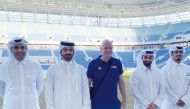 FIFA President Gianni Infantino and Secretary-General of the Supreme Committee for Delivery & Legacy, Hassan Al Thawadi, along with other officials at Ras Abu Aboud Stadium — a FIFA World Cup Qatar 2022 venue. Infantino visited the stadium, that will be i
