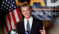 California Governor Gavin Newsom speaks after the polls close on the recall election, at the California Democratic Party headquarters in Sacramento, California, U.S., September 14, 2021. REUTERS/Fred Greave