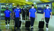 Qatar players arriving in Portugal ahead of their 2022 World Cup European qualifier against the hosts.