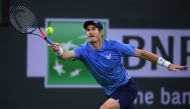 Andy Murray (GBR) hits a shot against Adrian Mannarino (FRA) at Indian Wells Tennis Garden. Orlando Ramirez-USA TODAY Sports
