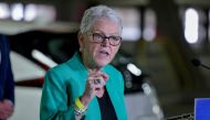 White House Climate Advisor Gina McCarthy holds a news conference in the parking garage at Union Station in front of new EV charging stations in Washington, U.S., April 22, 2021. REUTERS/Evelyn Hockstein/File Photo