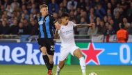 Manchester City's Joao Cancelo in action with Club Brugge's Ignace Van Der Brempt REUTERS/Yves Herman
