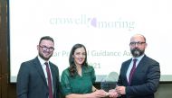 Charbel Maakaron (right), Managing Partner of Crowell & Moring Doha, receiving the ‘2021 Qatar Practical Guidance Award’ from LexisNexis Middle East, recently. 