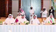 Qatar Chamber Chairman Sheikh Khalifa bin Jassim Al Thani, with other QC officials and dignitaries, during the consultive meeting between the GCC Ministers of Commerce and Industry and heads of GCC unions and chambers in Manama, Bahrain, recently. 