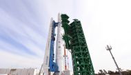 KSLV-II NURI rocket stands on its launch pad at the Naro Space Center in Goheung, South Korea, October 20, 2021. Picture taken October 20, 2021. Korea Aerospace Research Institute/Handout via REUTERS