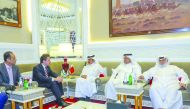 Paraguay’s Minister of Industry and Commerce H E Luis Alberto Castiglioni, Paraguayan Ambassador to Qatar H E Angel Ramon Barchini, Qatar Chamber Chairman Sheikh Khalifa bin Jassim Al Thani, and other QC officials, during the meeting at the QC’s headquart