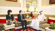 Minister of Commerce and Industry H E Sheikh Mohammed bin Hamad bin Qassim Al Abdullah Al Thani, during a meeting with Minister of Trade, Industry and Energy of the Republic of Korea H E Moon Sung Wook. H E the Minister also met yesterday with Minister of