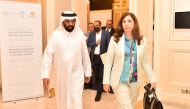 President of Planning and Statistics Authority, H E Dr. Saleh bin Mohammed Al Nabit, and Under-Secretary-General of the United Nations and Executive Secretary of ESCWA, Rola Dashti at the event, yesterday.