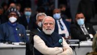 India's Prime Minister Narendra Modi looks on during the opening ceremony of the UN Climate Change Conference (COP26) in Glasgow, Scotland, Britain November 1, 2021. Jeff J Mitchell/Pool via REUTERS
