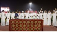 Bader Mohammed Al Darwish, Qatar Racing &  Equestrian Club's Acting CEO, with the connection of Nakheel, winners of Al Beshairiya Cup yesterday.