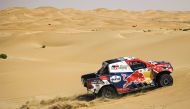 Nasser Al Attiyah and Mathieu Baumel of Toyota Gazoo Racing in action during the opening stage.