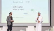 QFZA Deputy CEO Abdulla Al Misnad (right), and Google Cloud Qatar Country Manager Ghassan Kosta, during the “Qatar Leaders Connect at Google Next ’21” conference, in Doha, recently. 