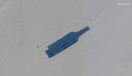 A satellite picture shows a carrier target in Ruoqiang, Xinjiang, China, October 20, 2021. Satellite Image 2021 Maxar Technologies/Handout via Reuters.