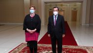 Australian Foreign Affairs Minister Marise Payne and Cambodia's Prime Minister Hun Sen pose for a photograph before their meeting at Peace Palace in Phnom Penh, Cambodia November 8, 2021. TVK/An Khoun SamAun/Handout via REUTERS