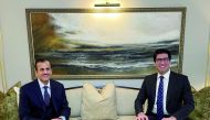 Sheikh Dr. Khalid bin Thani bin Abdullah Al Thani in a meeting with H E Ranil Jayawardena, United Kingdom’s Minister for International Trade (Parliamentary Under-Secretary of State) in London yesterday.