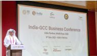 A Qatari official speaks during the India-GCC Business Conference at Expo 2020 Dubai, recently. 