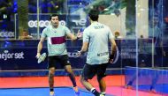 Qatar's Mohammed Saadon Al Kuwari and Abdulaziz Saadon Al Kuwari in action during their match against Italy, yesterday. 