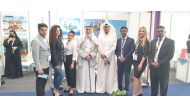 Al Darwish United Holding Group Chairman Yousuf Jassim Al Darwish along with Director Abdul Rahman Darwish Al Darwish and Head of Rayan Travel & Tours Zaheer Yousuf at the booth of Rayan Travel and Tours at the Qatar Travel Mart 2021. 