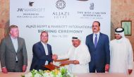 Chairman of ARTIC Sheikh Faisal bin Qassim Al Thani (third right), CEO of Marriott International Anthony Capuano (second left), and other officials, during the signing of the agreement in Doha, recently. 