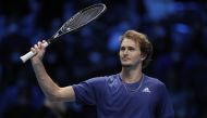 Germany's Alexander Zverev celebrates winning his group stage match against Poland's Hubert Hurkacz REUTERS/Guglielmo Mangiapane