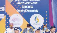 Olympic Council of Asia Vice Presidents Jassim bin Rashid Al Buenain (2030 Doha Asian Games) and Dr. Thani bin Abdulrahman Al Kuwari (West Asia) attend the General Assembly. 